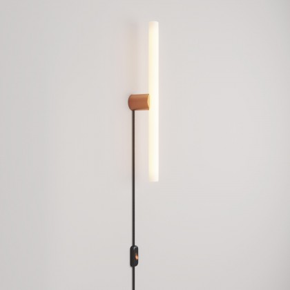 Lamp with plug, metal finish and linear LED S14d bulb - Brushed copper