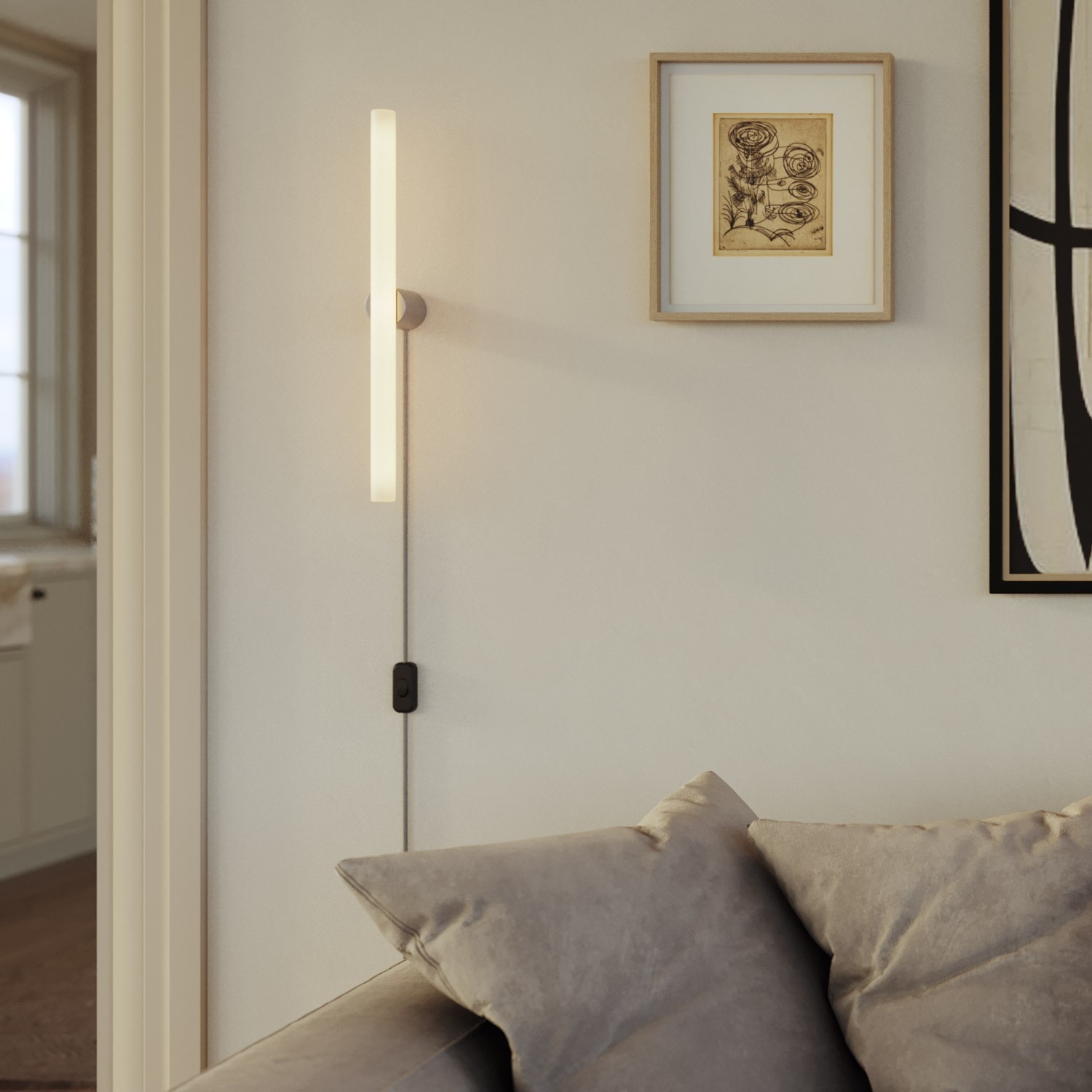Lamp with plug, metal finish and linear LED S14d bulb