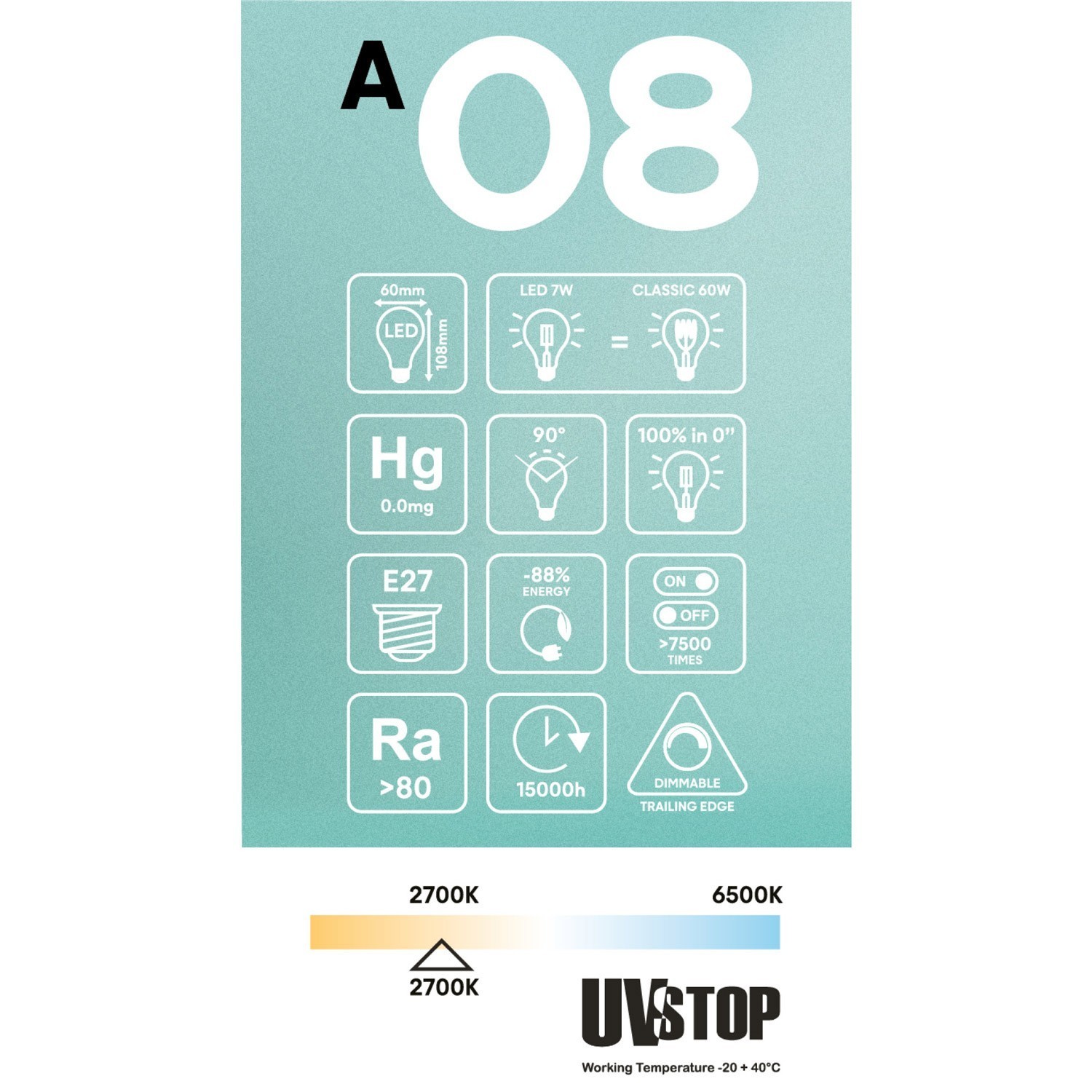 LED Spot Bulb with Spotlight Effect A60 7W 806Lm 2700K Dimmable - A08