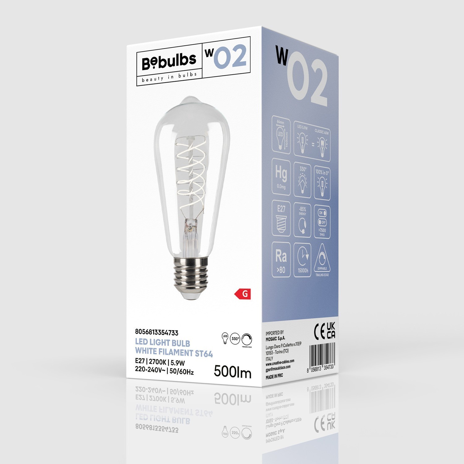 LED Edison White Filament Bulb ST64 5.9W 500Lm E27 2700K Dimmable - W02