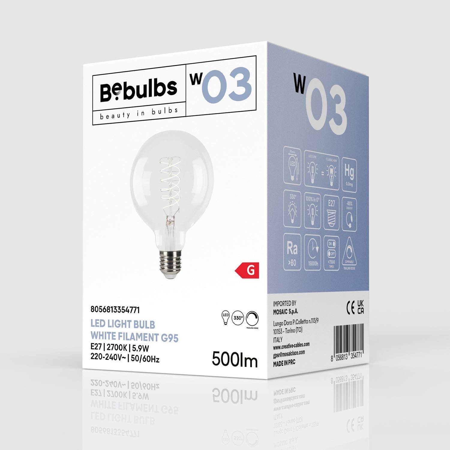 LED Filament White Globe Bulb G95 5.9W 500Lm E27 2700K Dimmable - W03