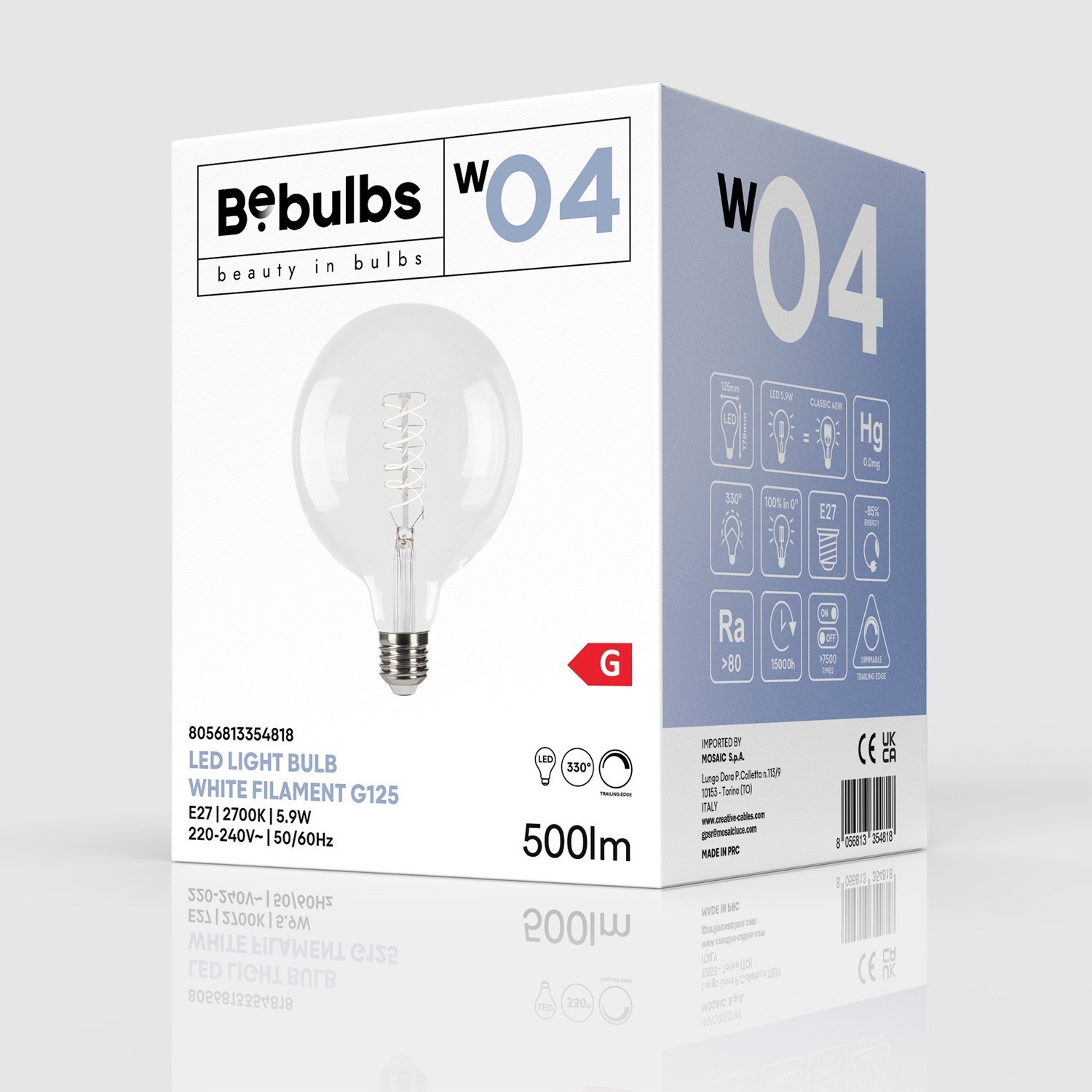 LED Filament Bulb White Globe G125 5.9W 500Lm E27 2700K Dimmable - W04