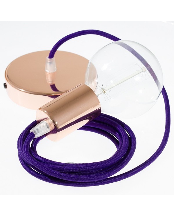 Single Pendant, suspended lamp with Violet Rayon textile cable RM14
