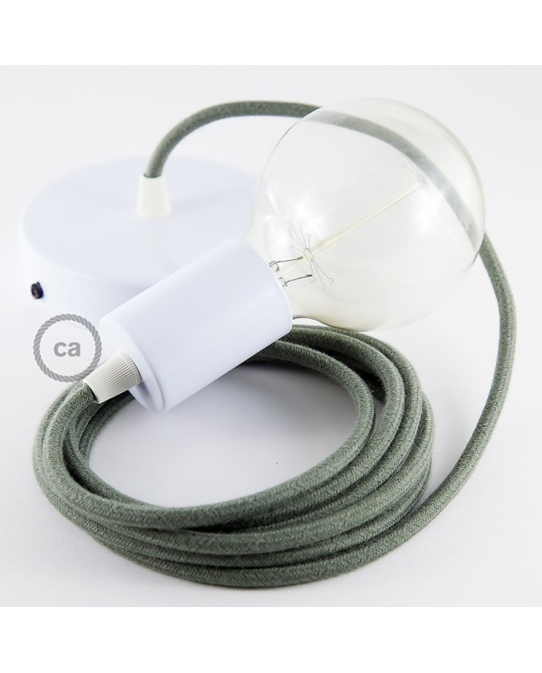 Single Pendant, suspended lamp with Grey Green Cotton textile cable RC63