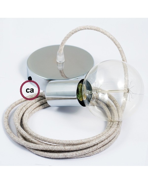 Single Pendant, suspended lamp with Neutral Natural Linen textile cable RN01