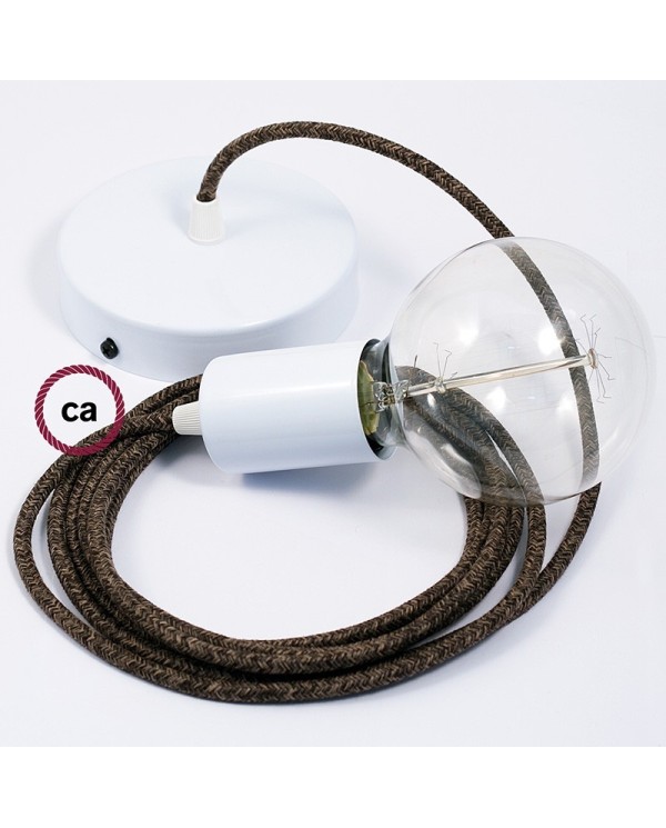 Single Pendant, suspended lamp with Brown Natural Linen textile cable RN04