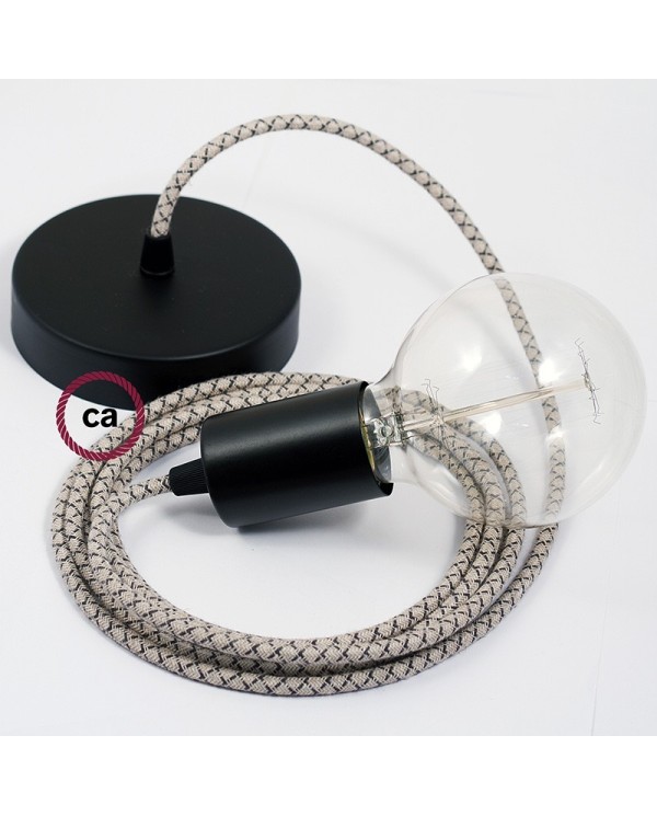 Single Pendant, suspended lamp with Lozenge Anthracite textile cable RD64