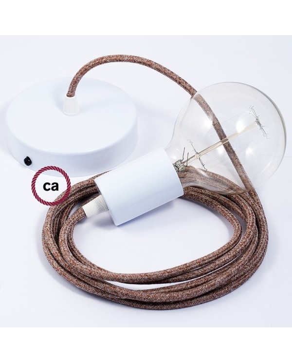 Single Pendant, suspended lamp with Brown Glittering Natural Linen textile cable RS82