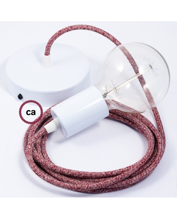 Single Pendant, suspended lamp with Red Glittering Natural Linen textile cable RS83