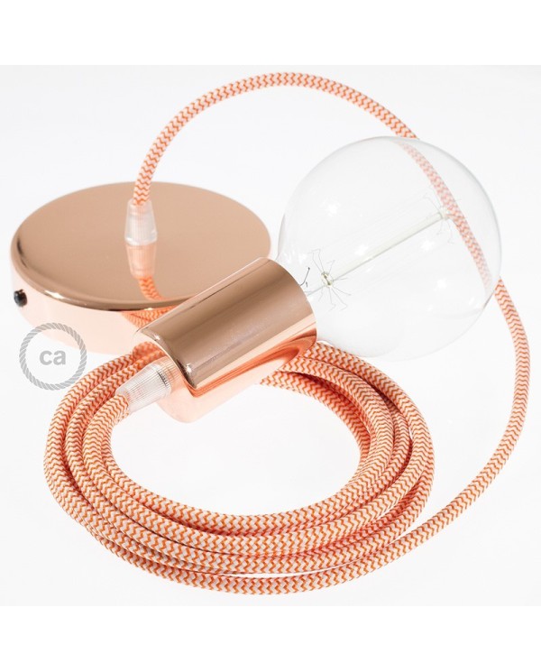 Single Pendant, suspended lamp with ZigZag Orange textile cable RZ15