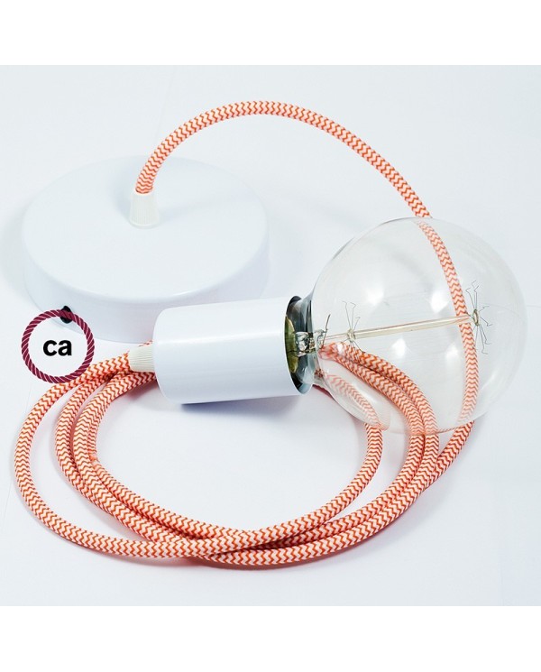 Single Pendant, suspended lamp with ZigZag Orange textile cable RZ15