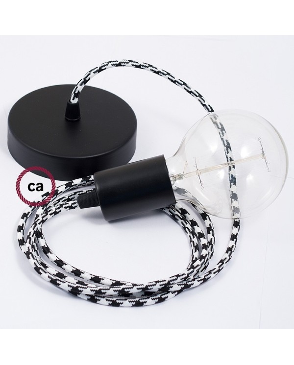 Single Pendant, suspended lamp with Bicolored Black textile cable RP04