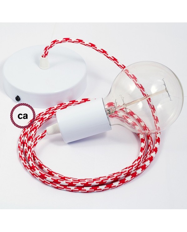 Single Pendant, suspended lamp with Bicolored Red textile cable RP09