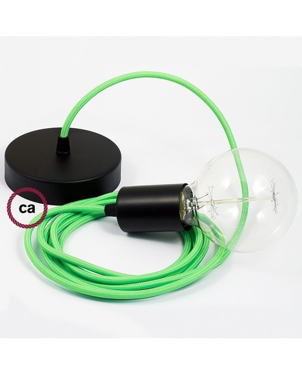 Single Pendant, suspended lamp with Green Fluo textile cable RF06