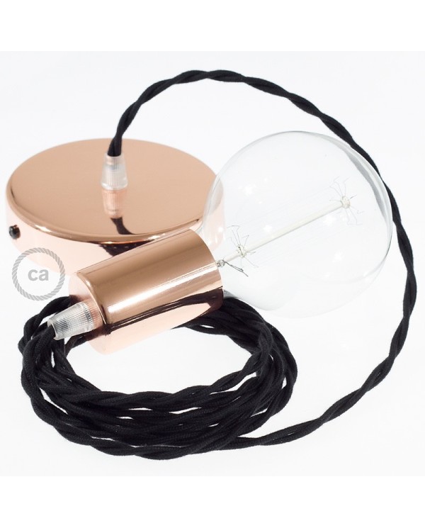 Single Pendant, suspended lamp with Black Cotton textile cable TC04