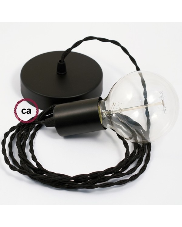 Single Pendant, suspended lamp with Black Rayon textile cable TM04