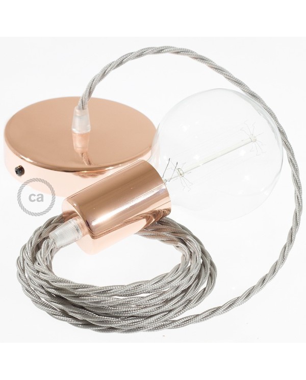Single Pendant, suspended lamp with Silver Rayon textile cable TM02