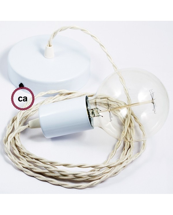 Single Pendant, suspended lamp with Ivory Rayon textile cable TM00