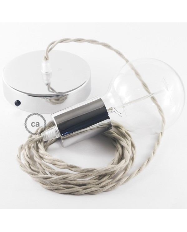 Single Pendant, suspended lamp with Dove Cotton textile cable TC43