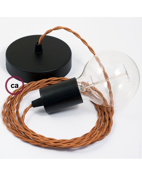 Single Pendant, suspended lamp with Whiskey Rayon textile cable TM22