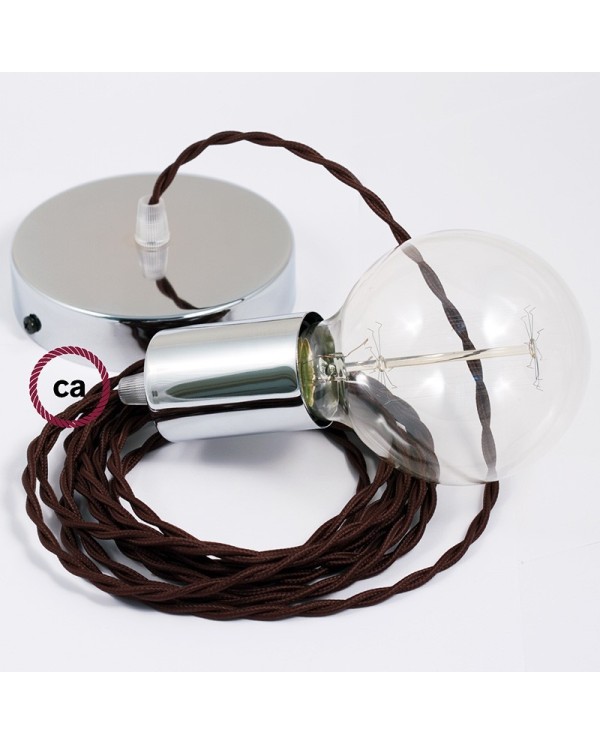 Single Pendant, suspended lamp with Brown Rayon textile cable TM13