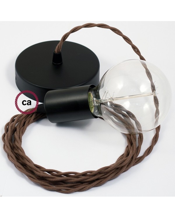 Single Pendant, suspended lamp with Brown Cotton textile cable TC13