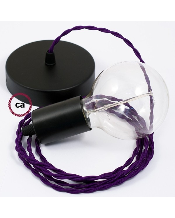 Single Pendant, suspended lamp with Violet Rayon textile cable TM14