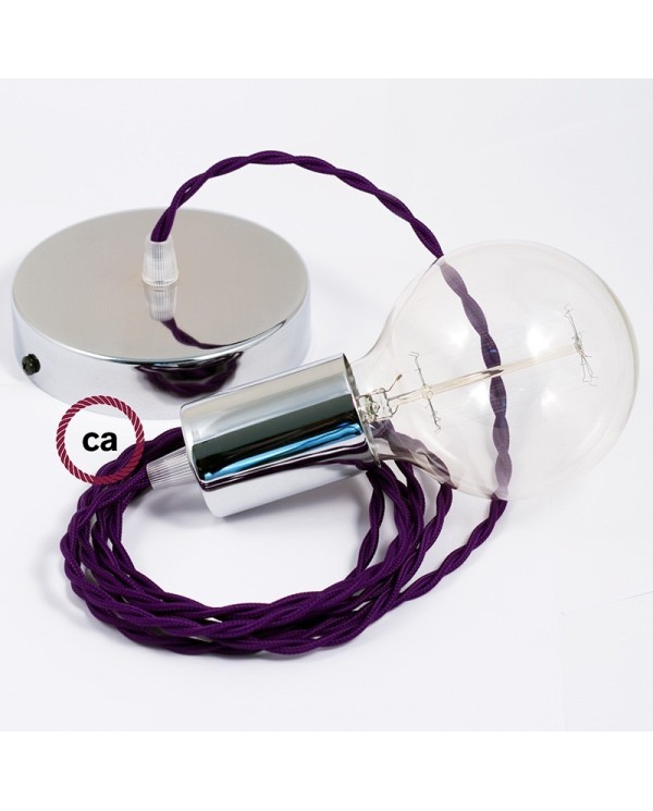 Single Pendant, suspended lamp with Violet Rayon textile cable TM14