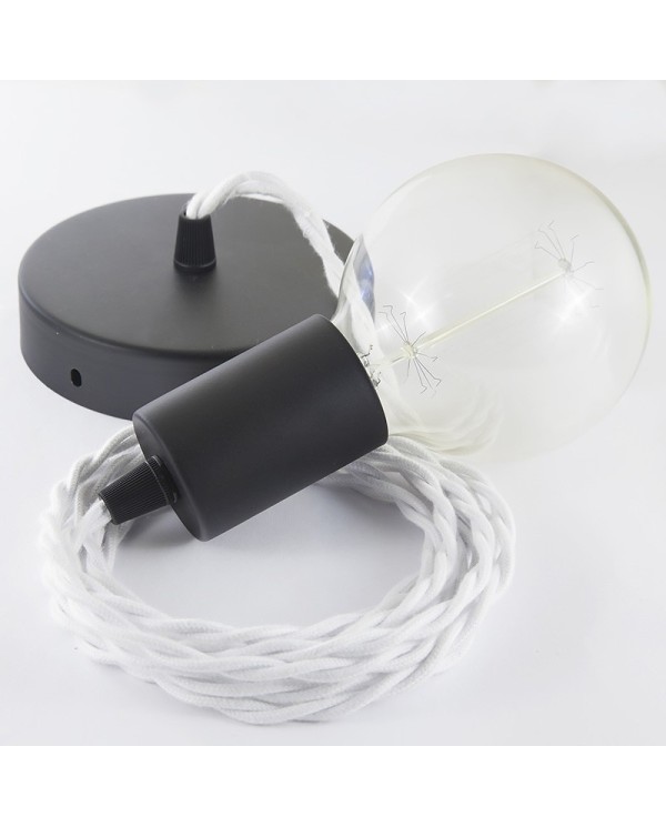 Single Pendant, suspended lamp with White Cotton textile cable TC01