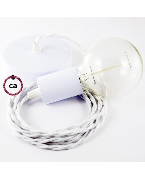 Single Pendant, suspended lamp with White Cotton textile cable TC01