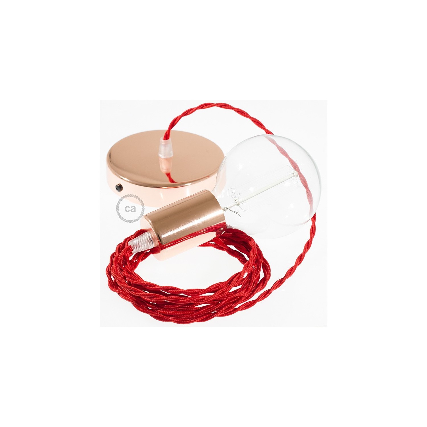 Single Pendant, suspended lamp with Red Rayon textile cable TM09