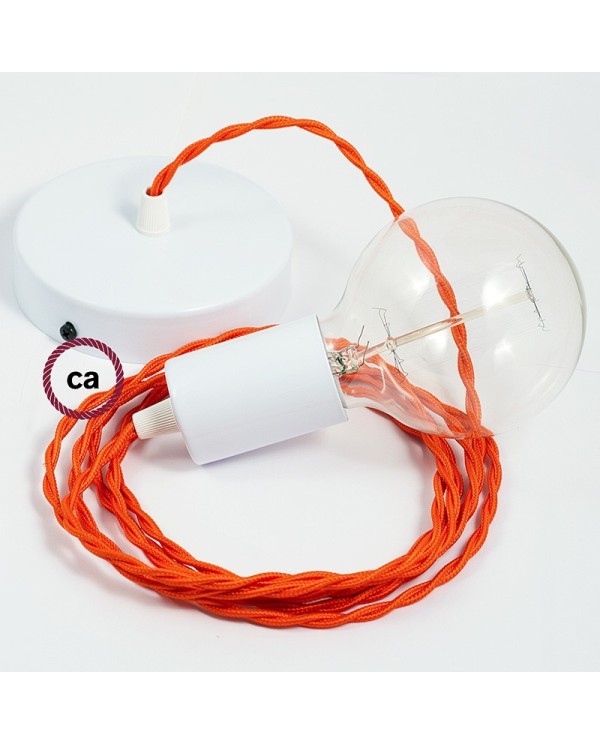 Single Pendant, suspended lamp with Orange Rayon textile cable TM15