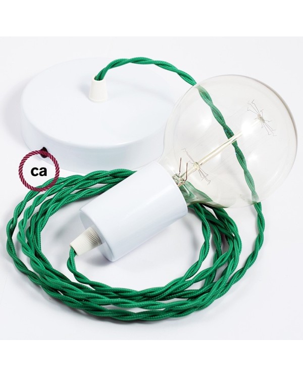 Single Pendant, suspended lamp with Green Rayon textile cable TM06