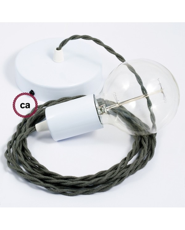 Single Pendant, suspended lamp with Grey Green Cotton textile cable TC63