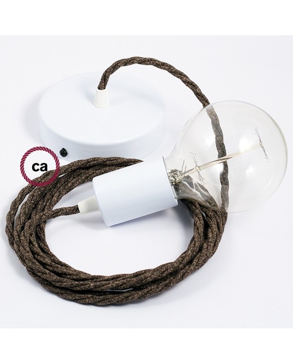 Single Pendant, suspended lamp with Brown Natural Linen textile cable TN04