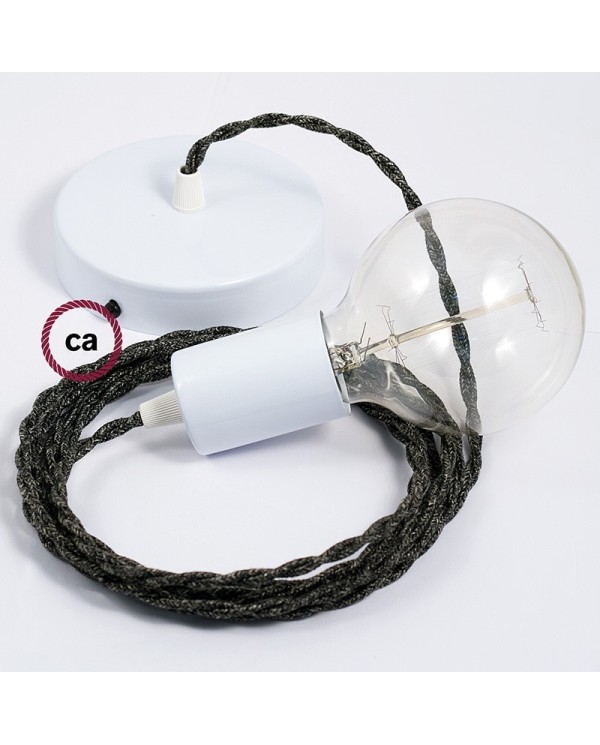 Single Pendant, suspended lamp with Anthracite Natural Linen textile cable TN03
