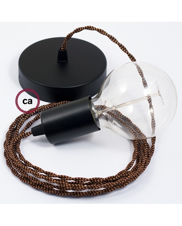 Single Pendant, suspended lamp with Black e Whiskey Rayon textile cable TZ22