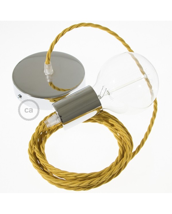 Single Pendant, suspended lamp with Mustard Rayon textile cable TM25