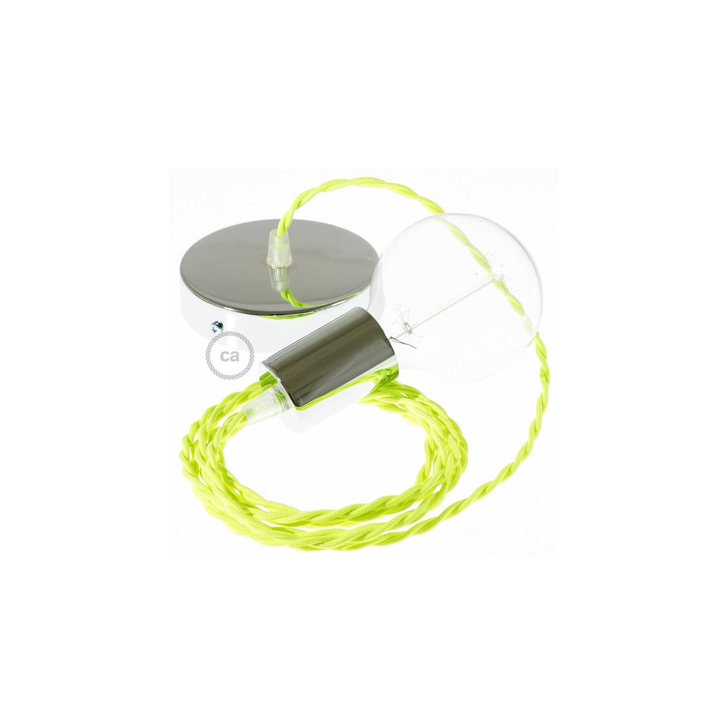 Single Pendant, suspended lamp with Yellow Fluo textile cable TF10