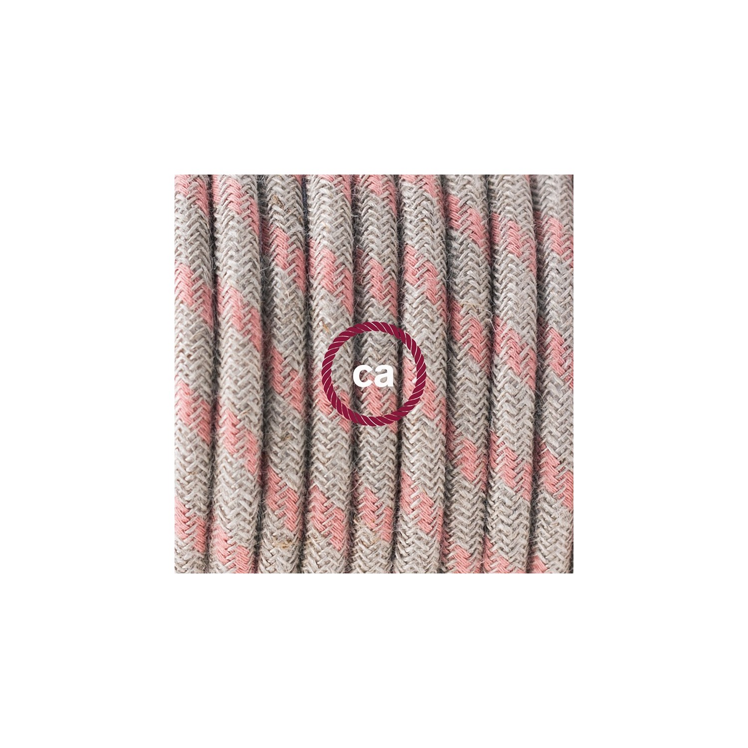 Single Pendant, suspended lamp with Stripes Ancient Pink textile cable RD51