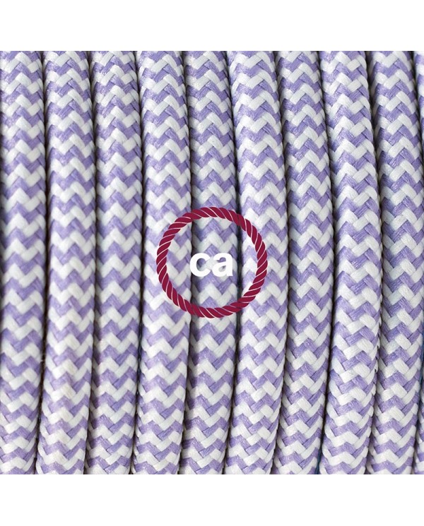 Single Pendant, suspended lamp with ZigZag Lilac textile cable RZ07