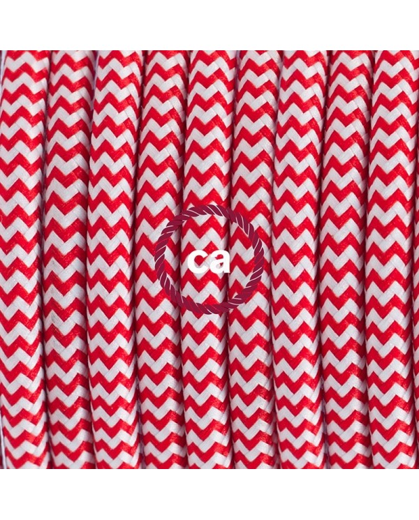 Single Pendant, suspended lamp with ZigZag Red textile cable RZ09