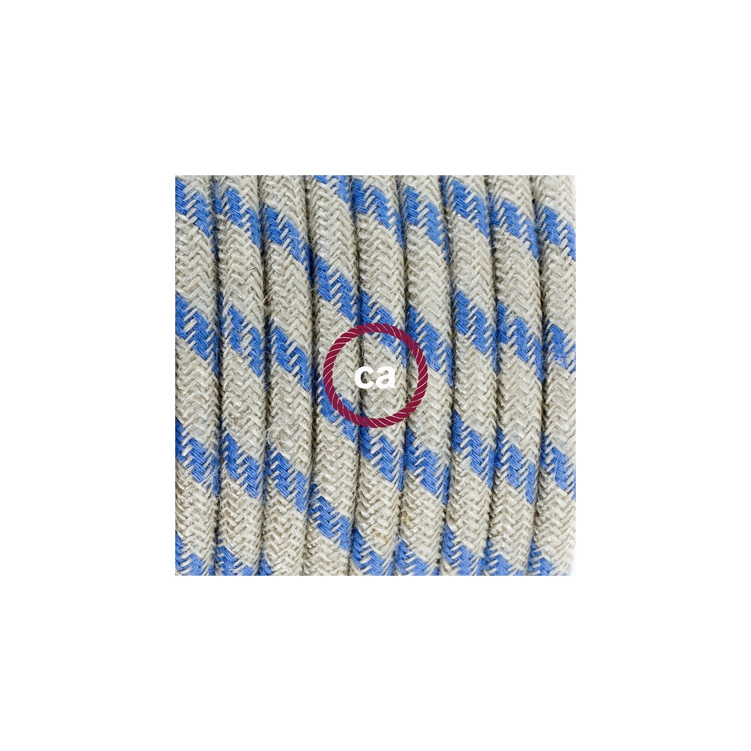 Single Pendant, suspended lamp with Stripes Steward Blue textile cable RD55