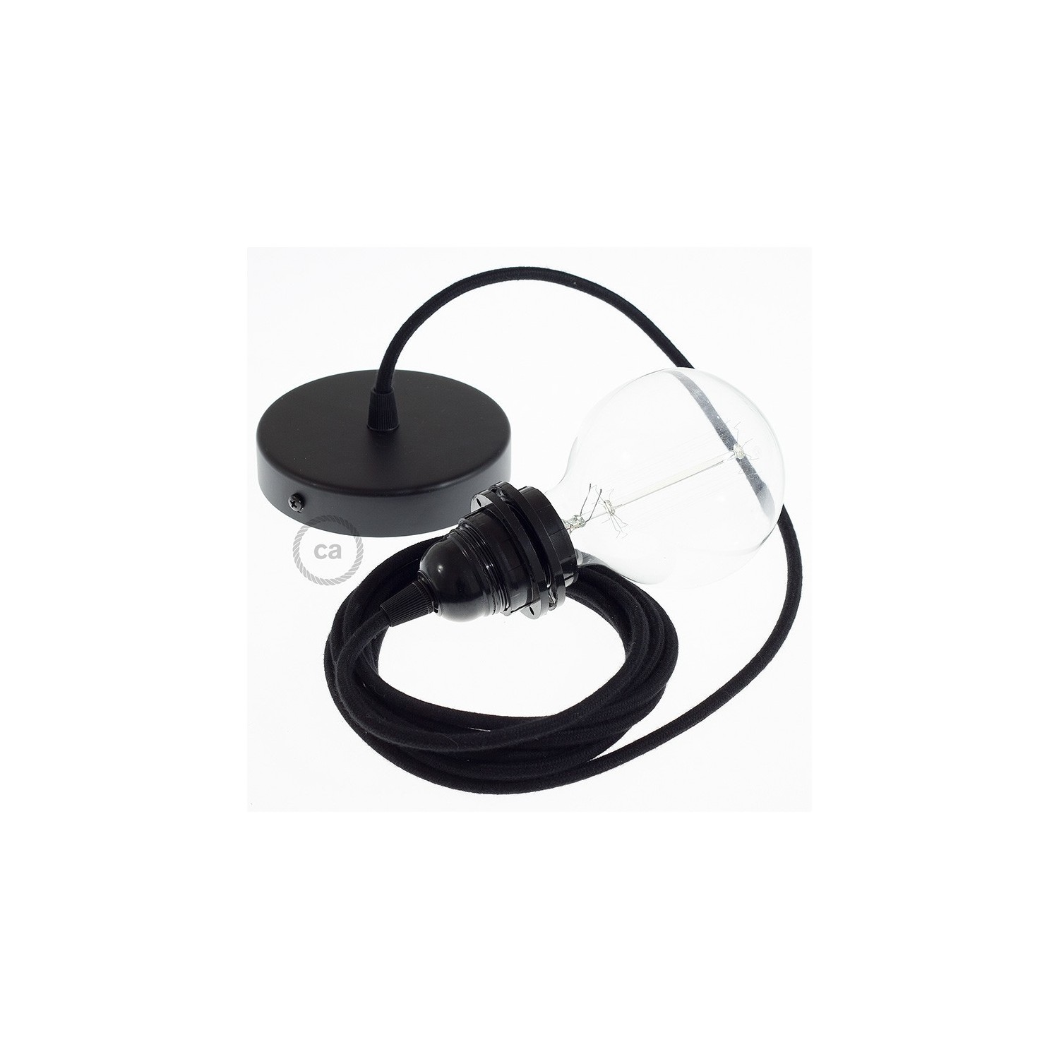 Pendant for lampshade, suspended lamp with Black Cotton textile cable RC04