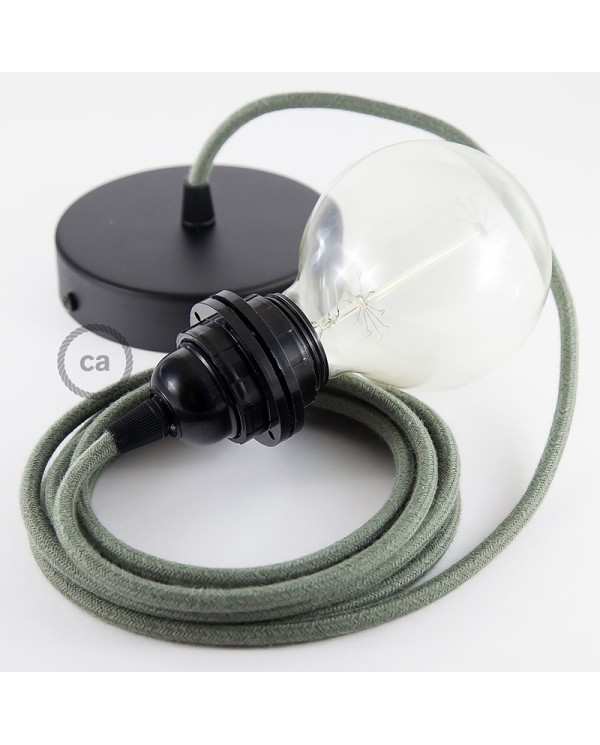 Pendant for lampshade, suspended lamp with Grey Green Cotton textile cable RC63