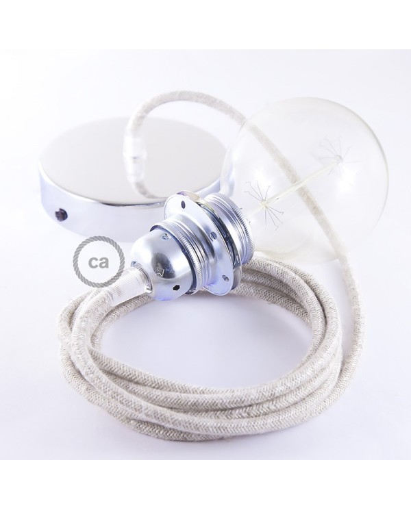 Pendant for lampshade, suspended lamp with Neutral Natural Linen textile cable RN01