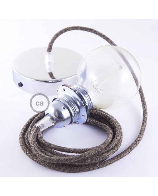 Pendant for lampshade, suspended lamp with Brown Natural Linen textile cable RN04