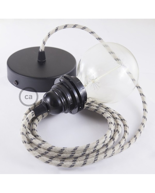 Pendant for lampshade, suspended lamp with Stripes Anthracite textile cable RD54