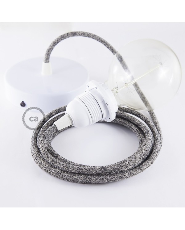 Pendant for lampshade, suspended lamp with Black Glittering Natural Linen textile cable RS81