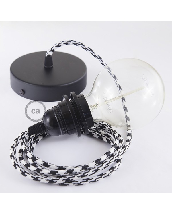 Pendant for lampshade, suspended lamp with Bicolored Black textile cable RP04